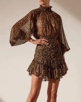 Cstand collar leopard elegant European style fashion short dress