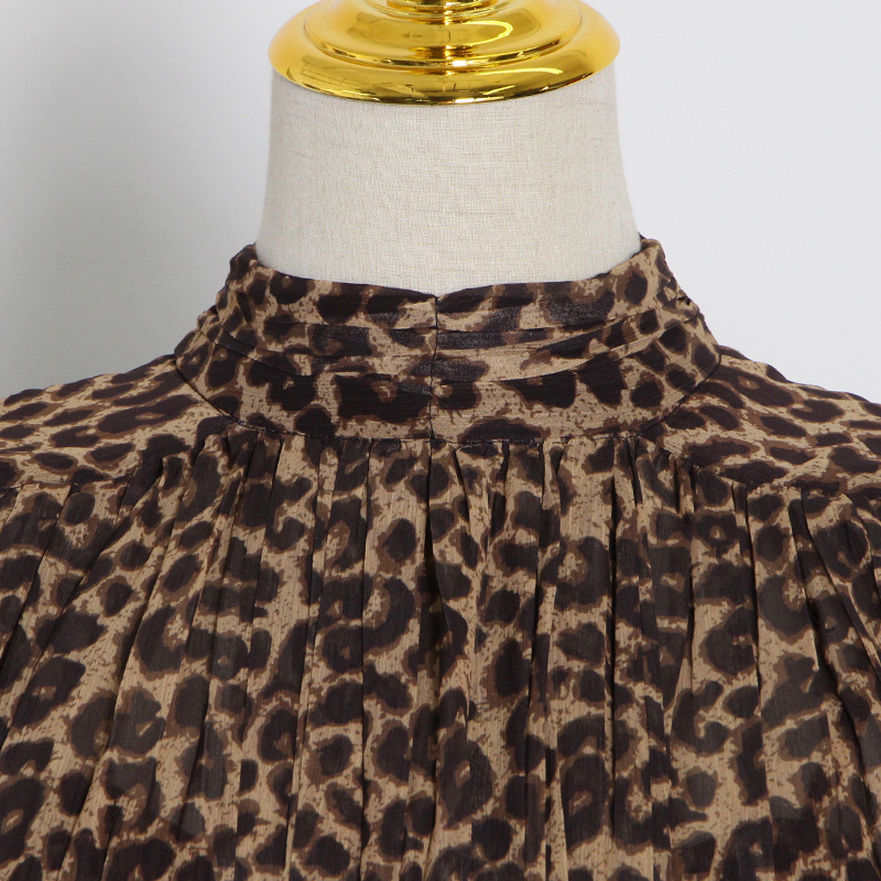 Cstand collar leopard elegant European style fashion short dress