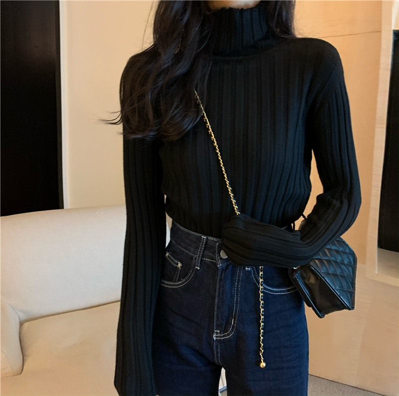 High collar knitted pullover sweater bottoming thick tops