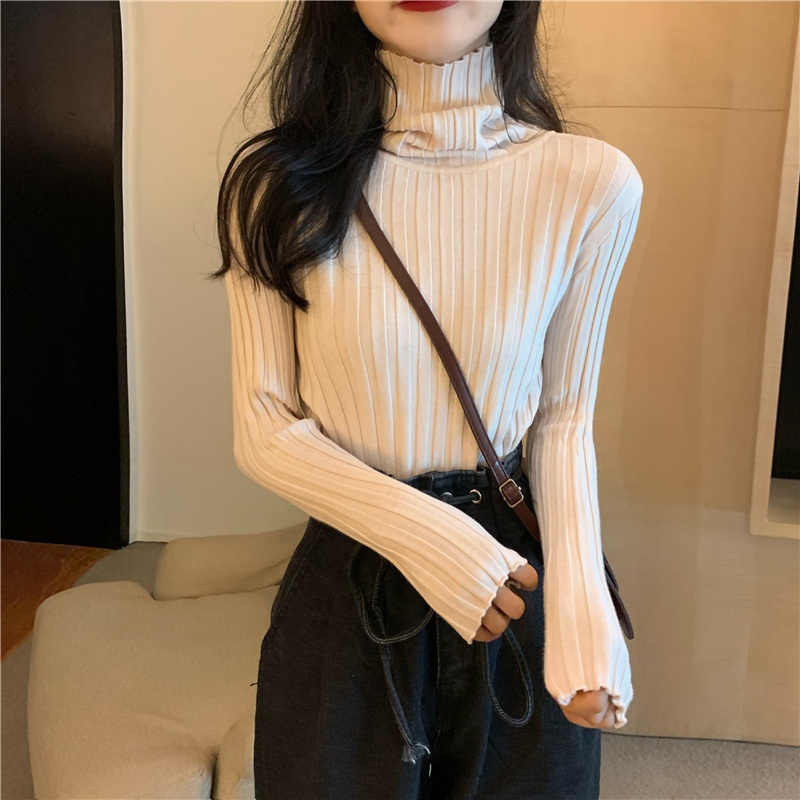 High collar knitted pullover sweater bottoming thick tops