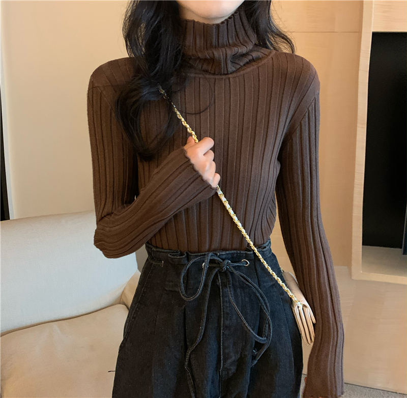 High collar knitted pullover sweater bottoming thick tops