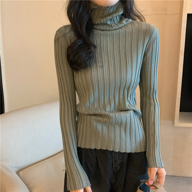 High collar knitted pullover sweater bottoming thick tops