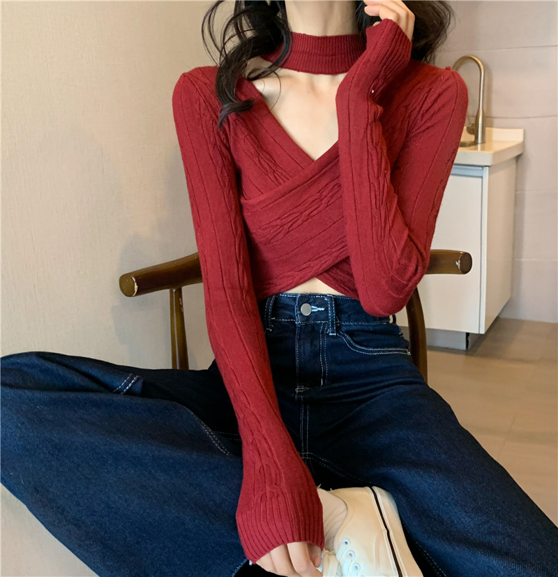 Pullover halter tops cross slim bottoming shirt