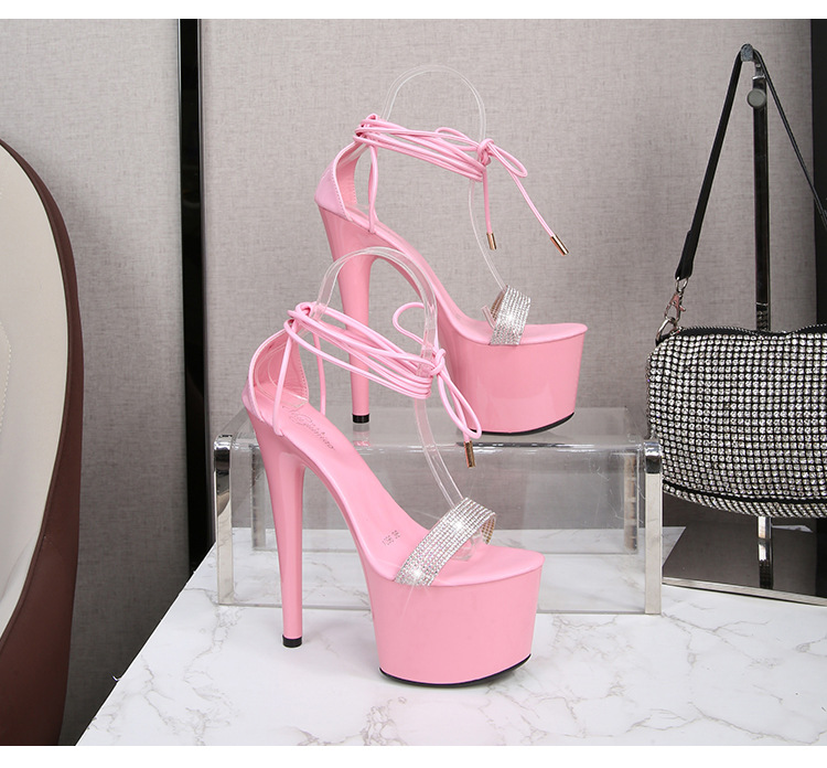 Low hasp high-heeled shoes bandage cross platform