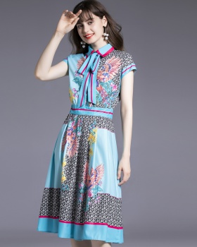 Printing lapel fashion streamer European style light dress