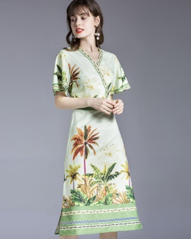 Summer V-neck fashion slim printing dress for women