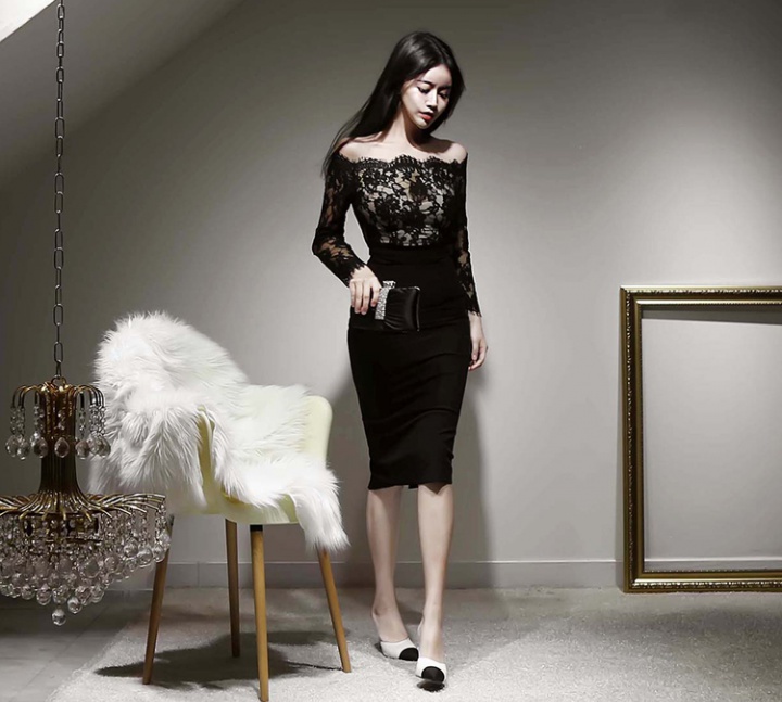 Horizontal collar slim Korean style temperament long dress