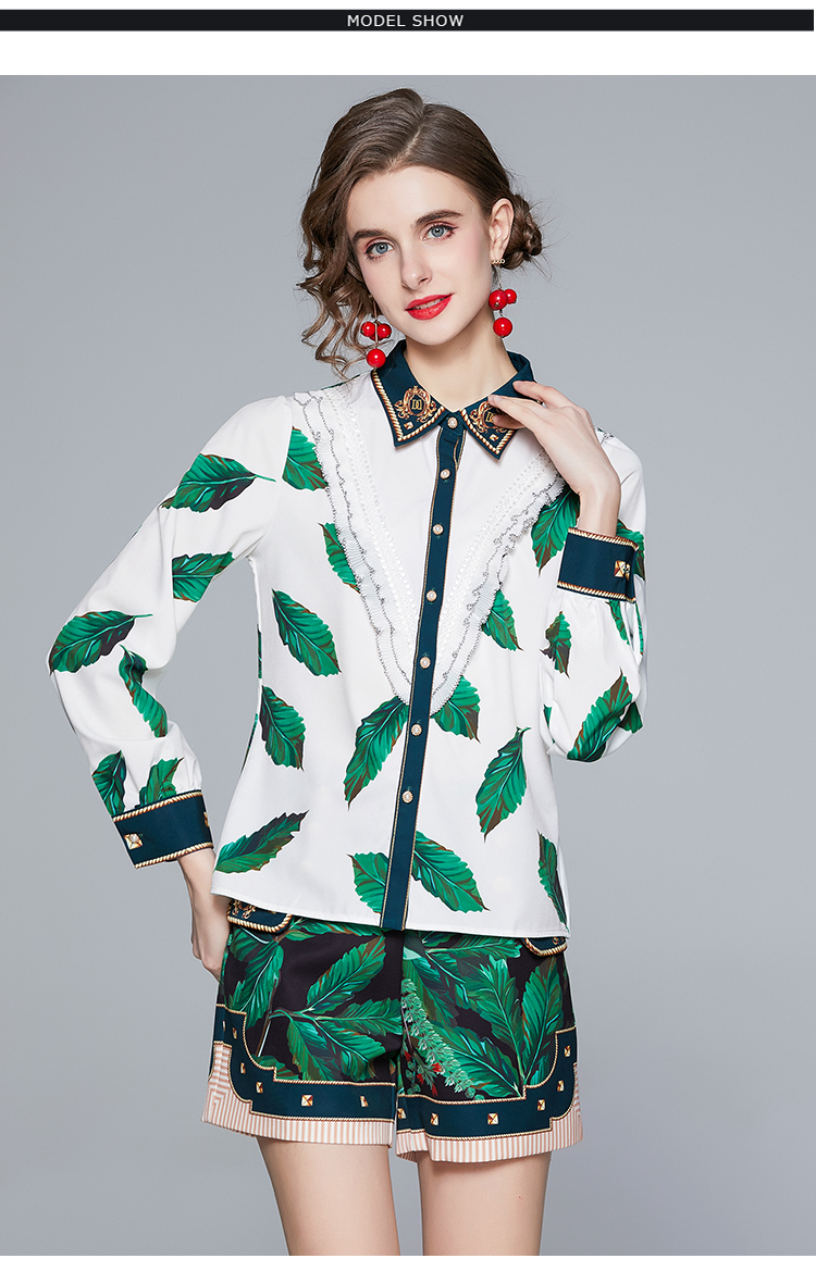 Lapel fashion shorts lotus leaf edges shirt 2pcs set