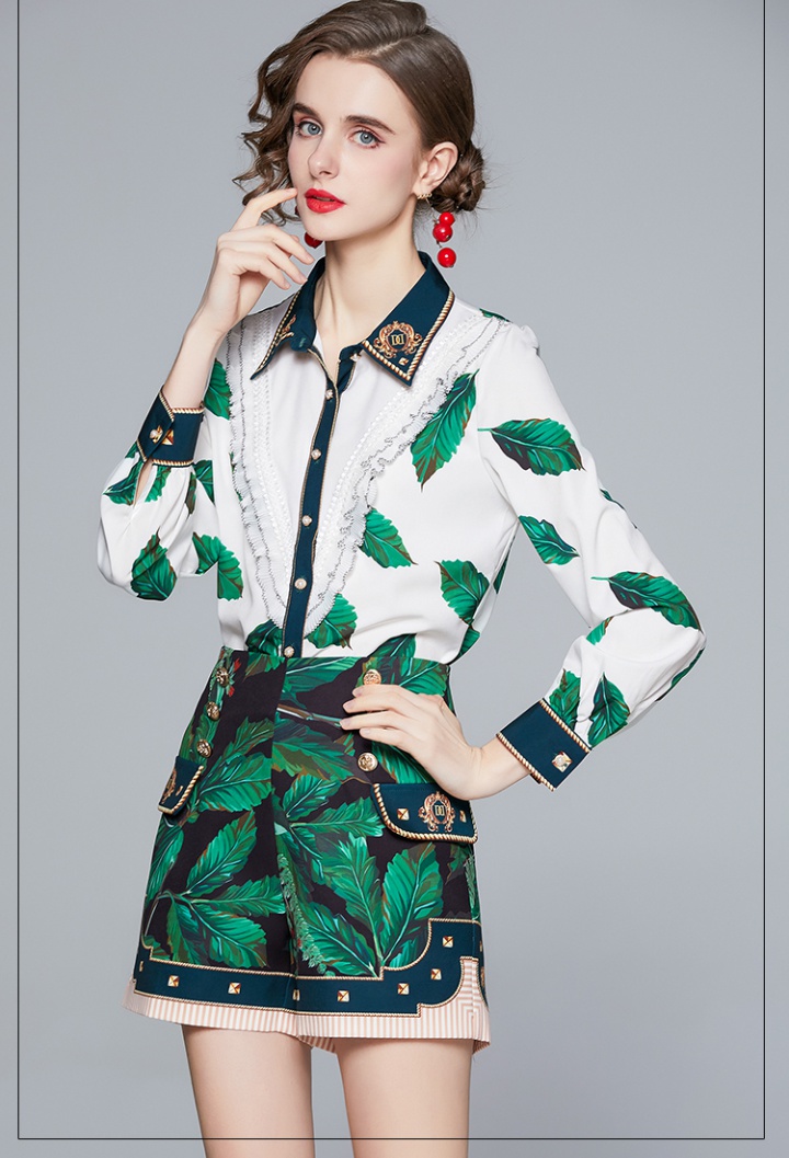 Lapel fashion shorts lotus leaf edges shirt 2pcs set