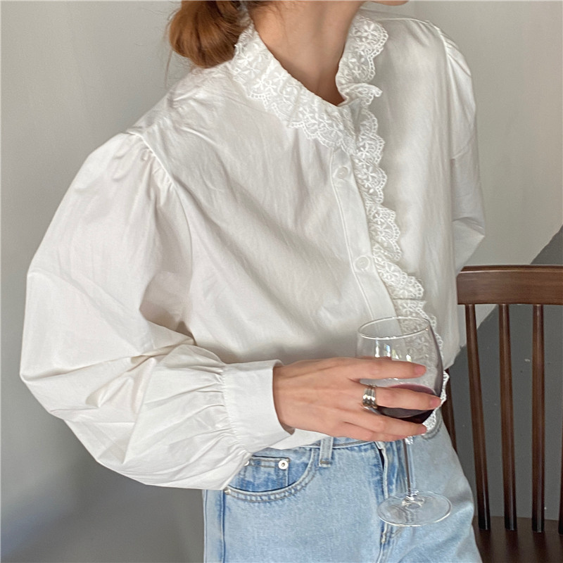 Lace long sleeve splice France style temperament shirt