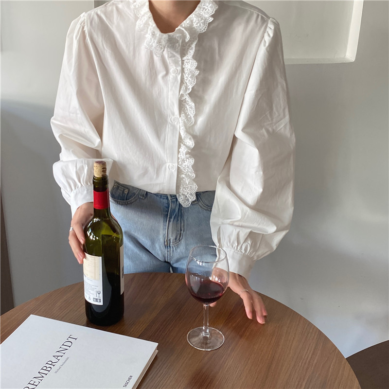 Lace long sleeve splice France style temperament shirt