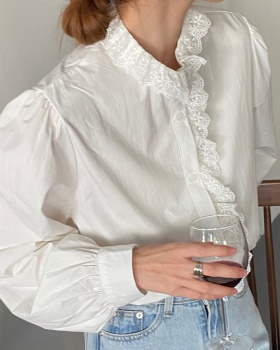Lace long sleeve splice France style temperament shirt