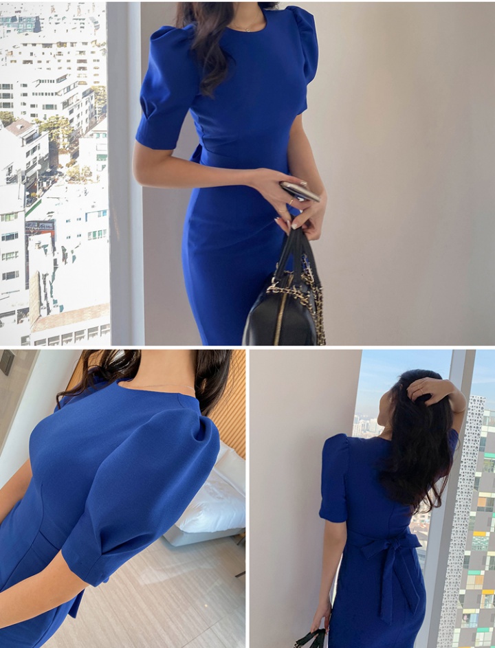 Slim frenum simple Korean style long dress for women