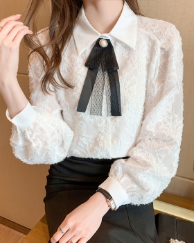 Long sleeve shirt bow chiffon shirt for women
