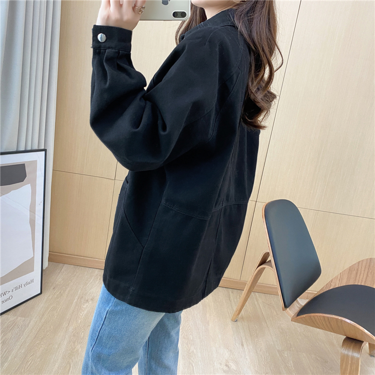 All-match denim loose tops black Korean style jacket