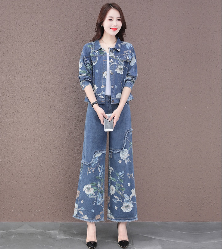 Temperament wide leg pants coat 2pcs set for women