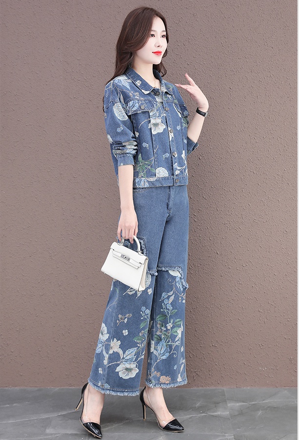 Temperament wide leg pants coat 2pcs set for women