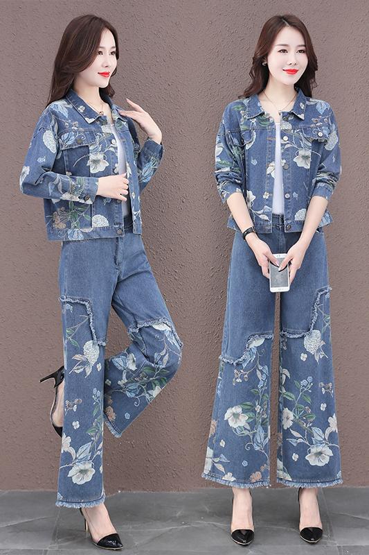 Temperament wide leg pants coat 2pcs set for women