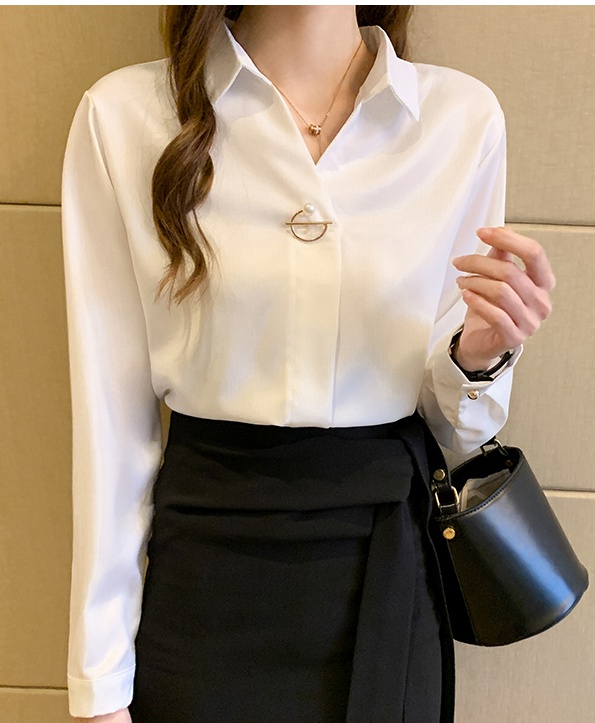 Korean style V-neck shirt spring slim tops for women