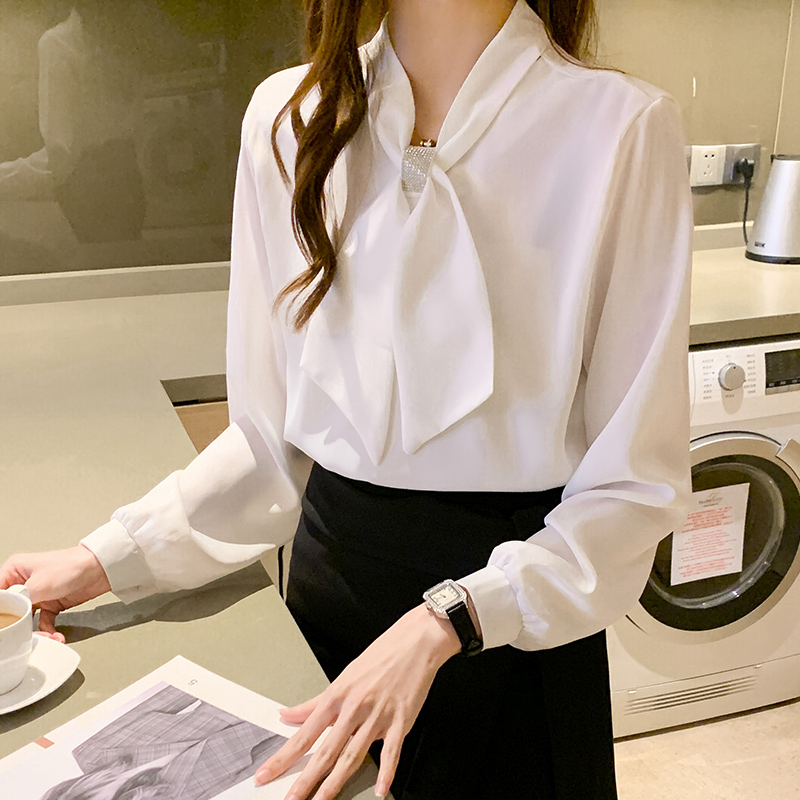 All-match long sleeve tops spring bow shirt for women