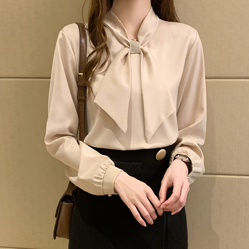 All-match long sleeve tops spring bow shirt for women