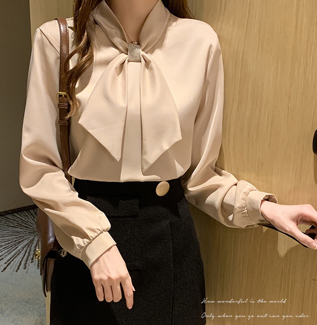 All-match long sleeve tops spring bow shirt for women