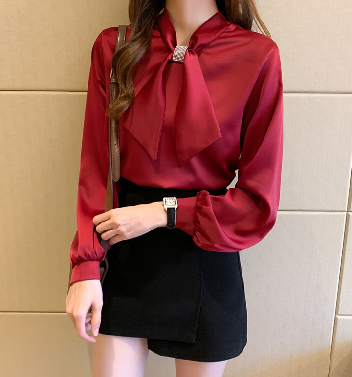 All-match long sleeve tops spring bow shirt for women