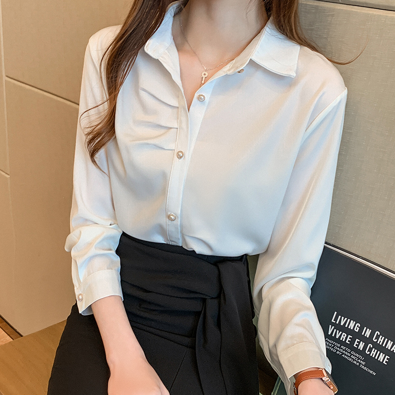 All-match long sleeve tops spring satin shirt for women