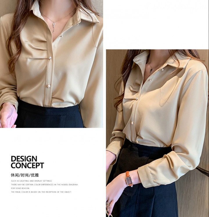 All-match long sleeve tops spring satin shirt for women