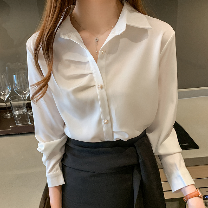 All-match long sleeve tops spring satin shirt for women