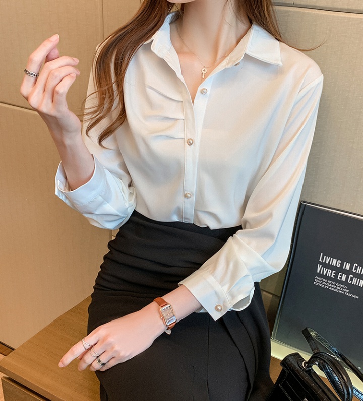 All-match long sleeve tops spring satin shirt for women