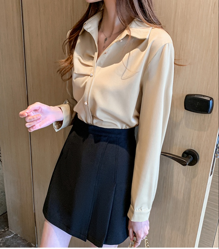 All-match long sleeve tops spring satin shirt for women