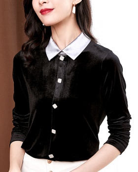 All-match pure spring tops long sleeve slim shirt for women
