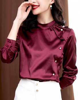 Lotus leaf edges shirt long sleeve chiffon shirt for women