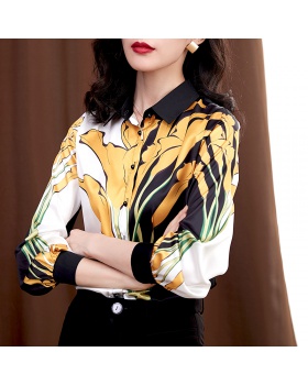 Printing real silk all-match long sleeve spring shirt