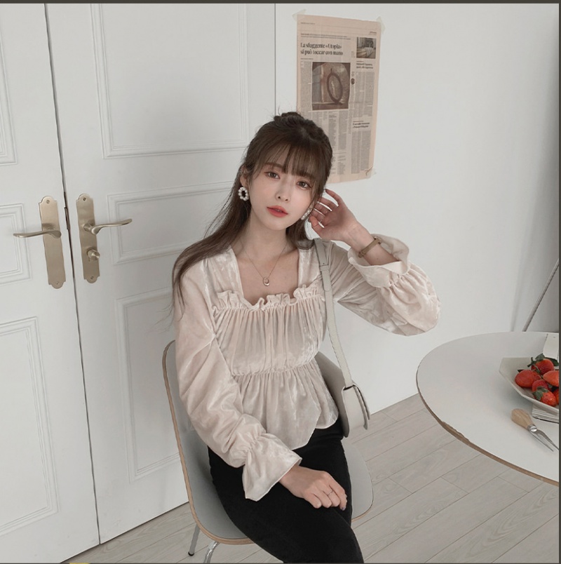 Long sleeve Korean style velvet France style shirt