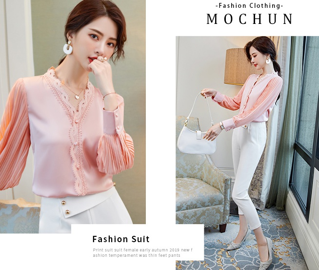 Drape pink autumn temperament fashion shirt for women