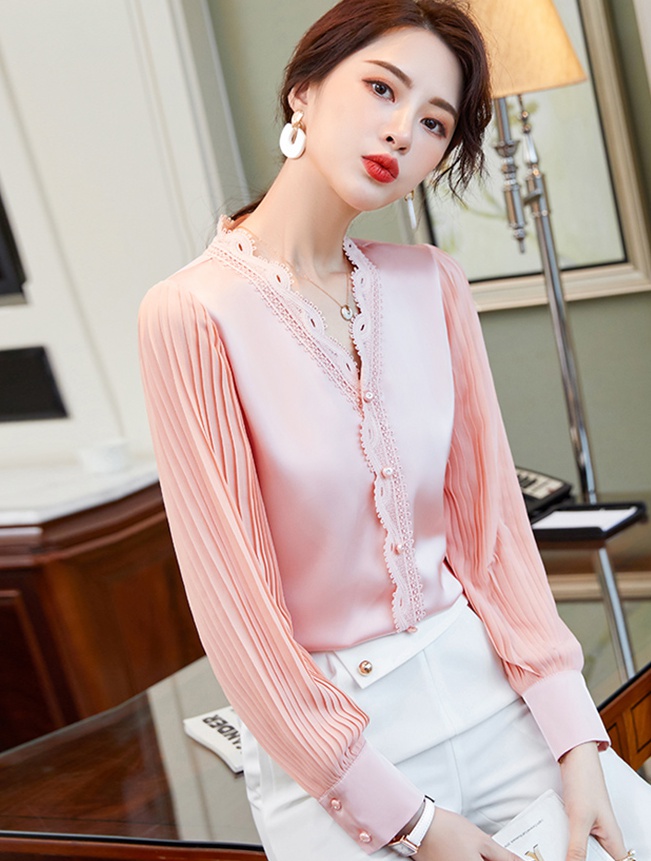 Drape pink autumn temperament fashion shirt for women