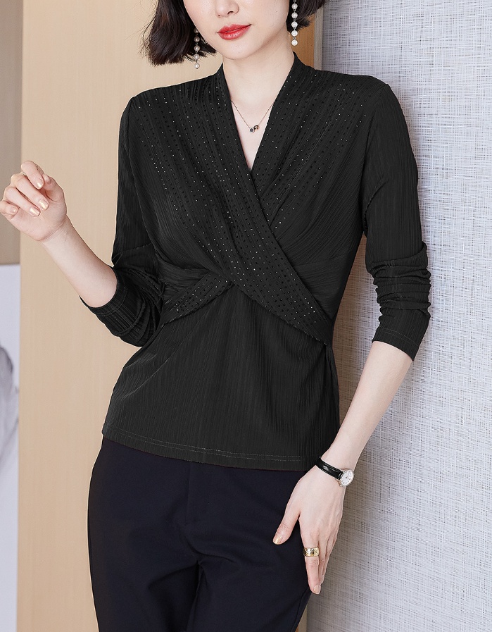 Rhinestone tops knitted bottoming shirt for women