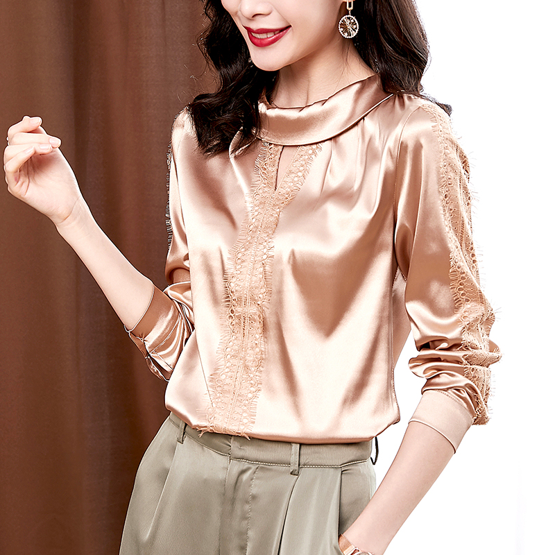 Real silk long sleeve spring lace fashion shirt for women