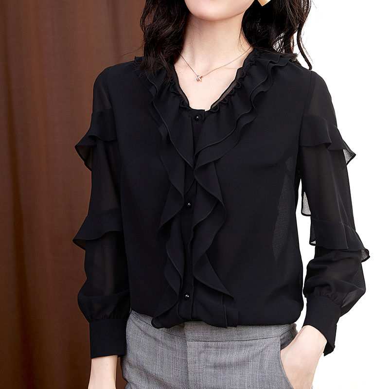 Korean style all-match tops slim chiffon shirt for women