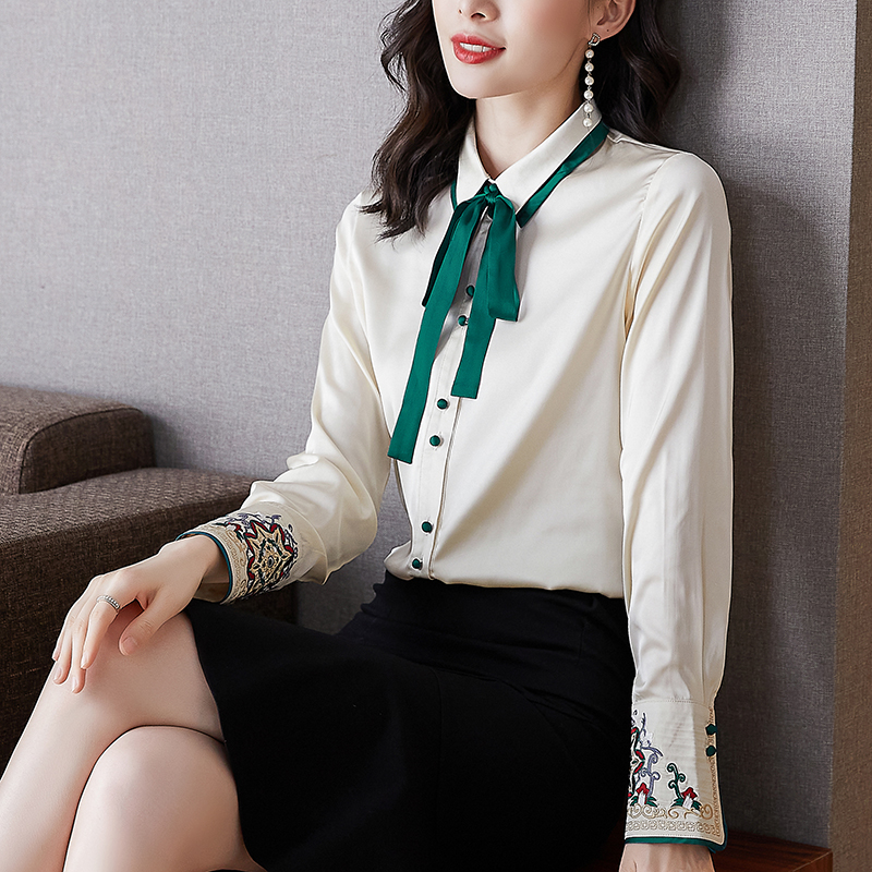 Spring frenum business suit pure real silk shirt for women