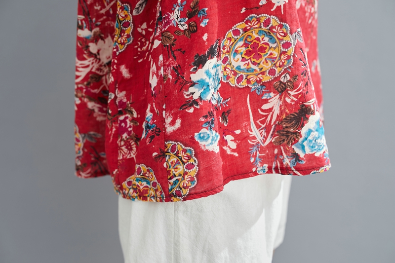 Art short sleeve loose cotton linen printing tops