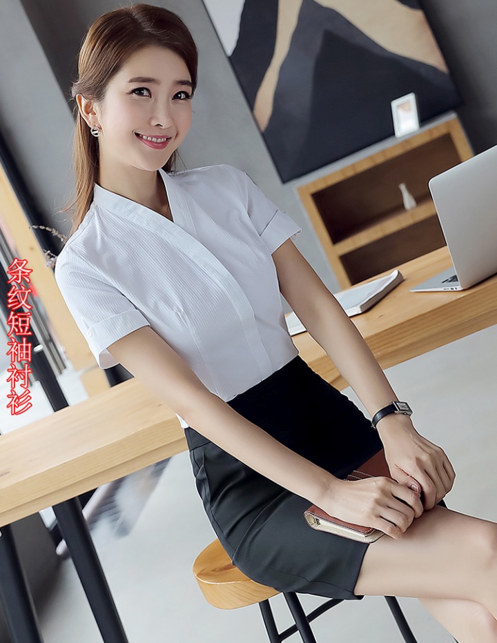 White V-neck skirt overalls short sleeve uniform 2pcs set