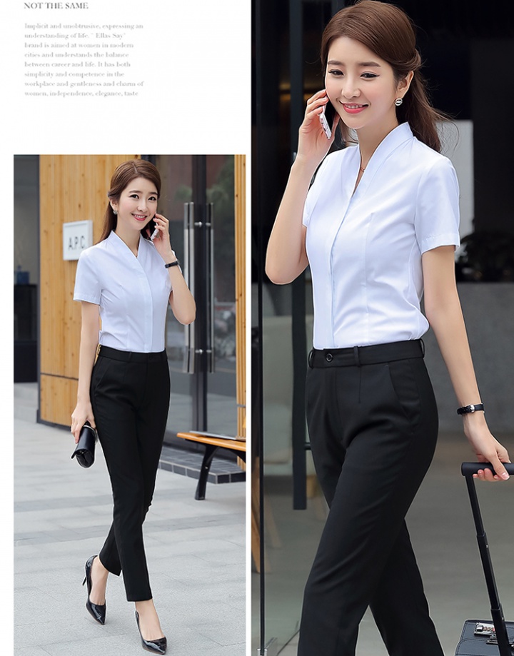 White shirt short sleeve uniform 2pcs set for women