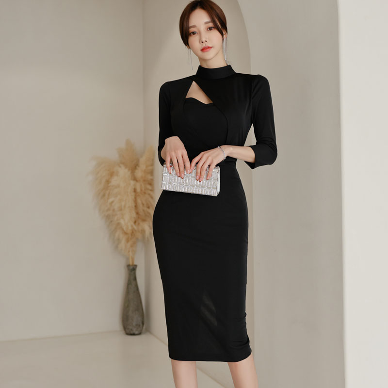 Cstand collar Korean style sexy elegant dress