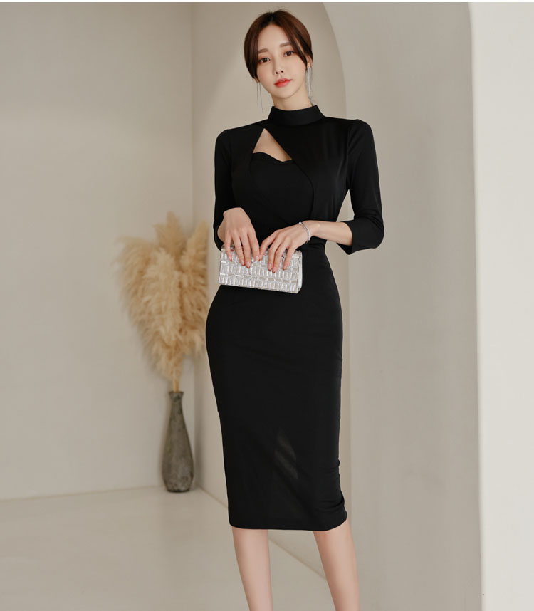 Cstand collar Korean style sexy elegant dress