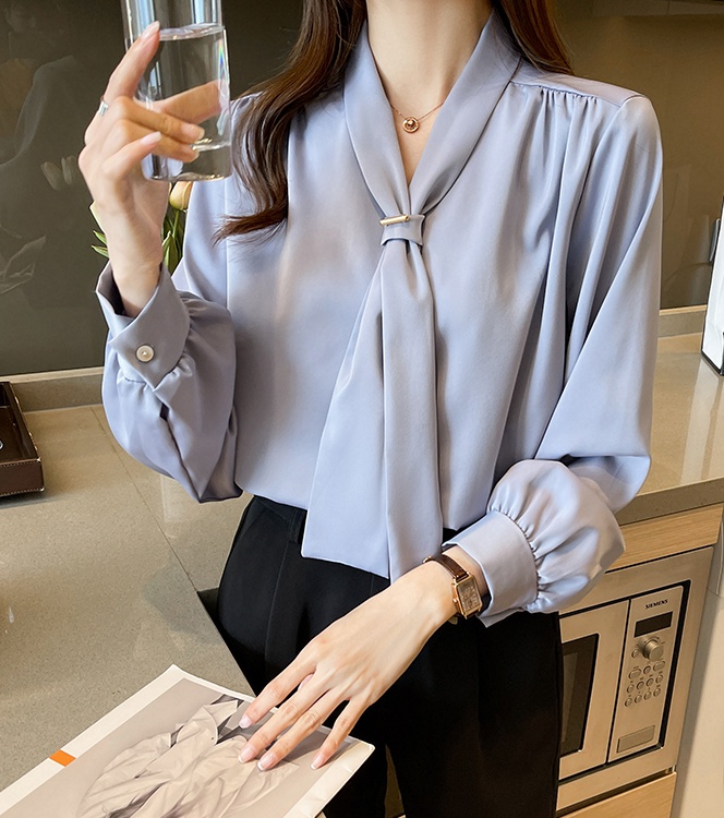 Silky fashion temperament drape Korean style shirt