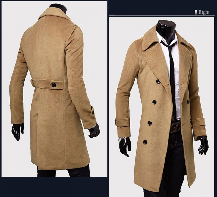 Long woolen coat double-breasted windbreaker for men