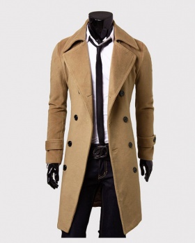 Long woolen coat double-breasted windbreaker for men